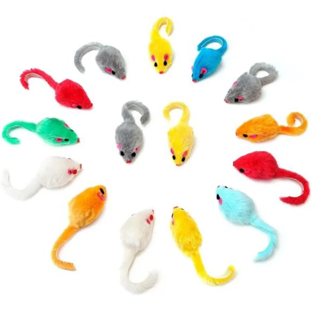 36PCS 4.1'' Furry Cat Toy Mice Rattle Small Mouse Kitten Interactive